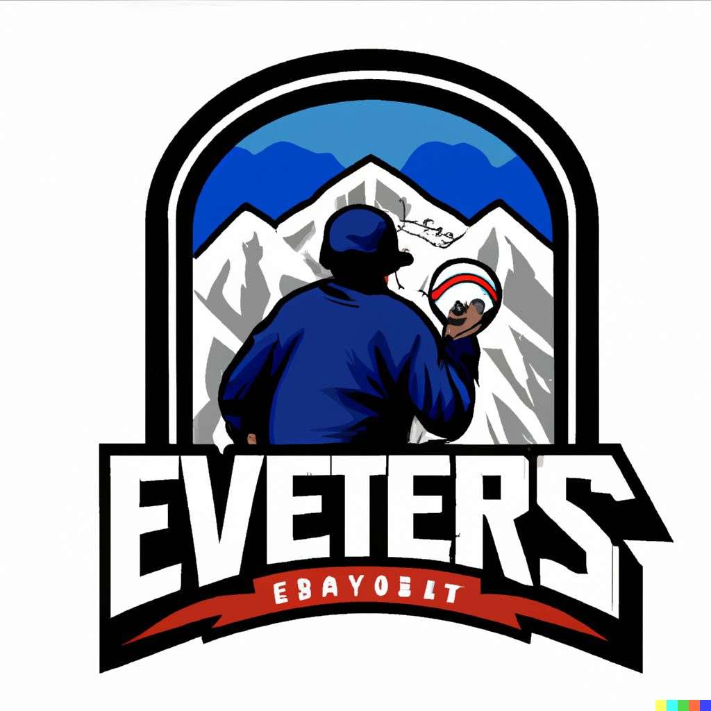 someone gazing at Mount Everest, baseball team emblem design
